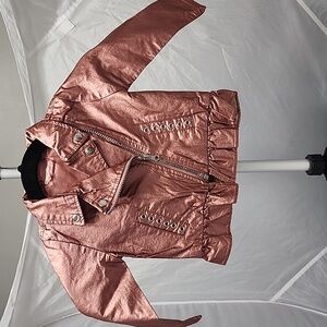 Little Lass Metallic Rose Gold Lined Faux Leather Long Sleeve Moto Jacket 12M